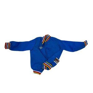 Vintage Jordache Barbie Doll Windbreaker Jacket Track Style Blue With Rainbow Cu